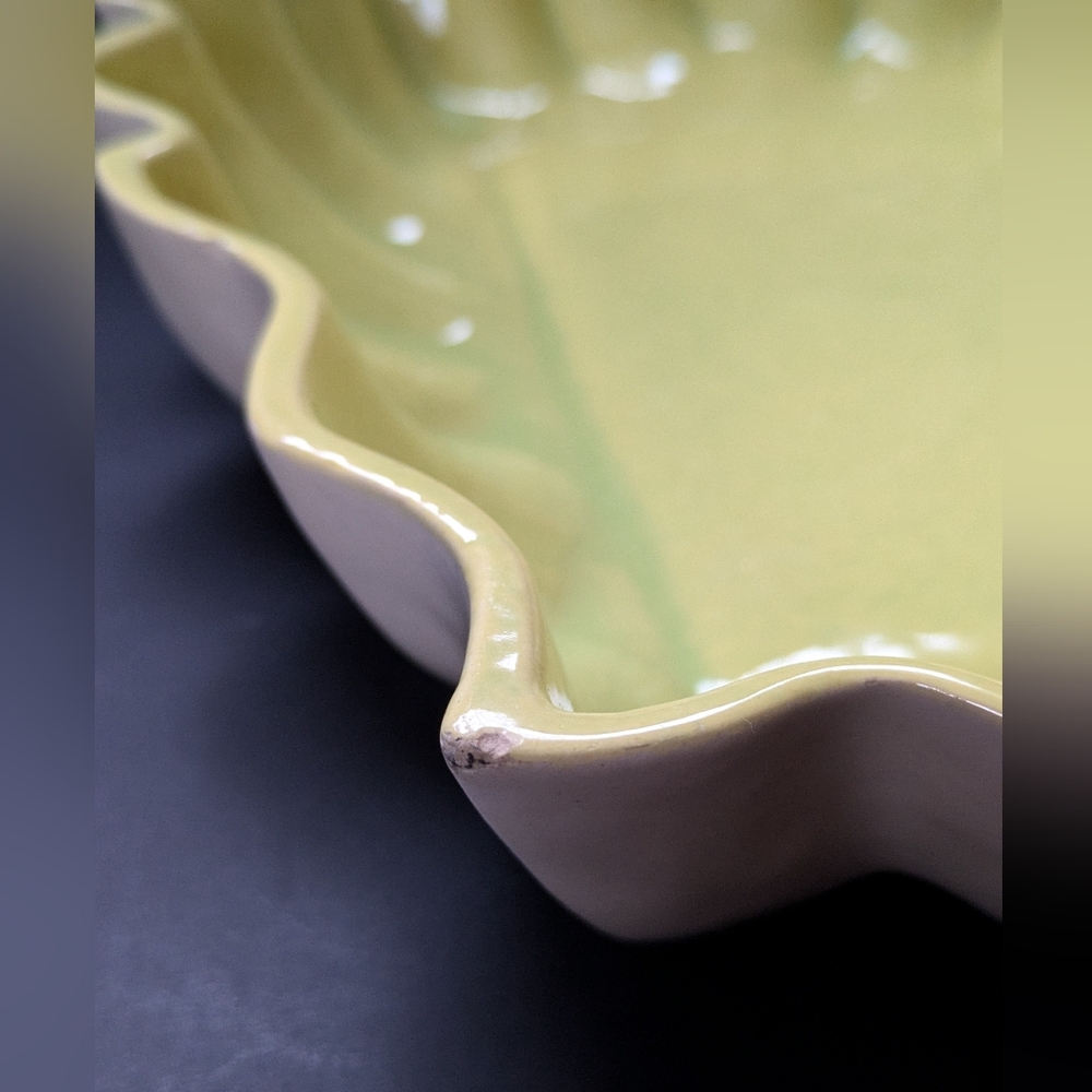 Los Angeles Potteries Vintage Green Ruffled Ceramic Dish Large Low Planter 600 - Picture 6 of 16